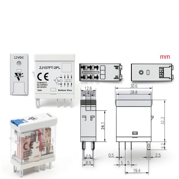 12V DC Power Relay Switch 6Pcs 5Pin SPDT with LED Test Button DIN Rail-3