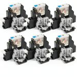 12V DC Power Relay Switch 6Pcs 5Pin SPDT with LED Test Button DIN Rail-0