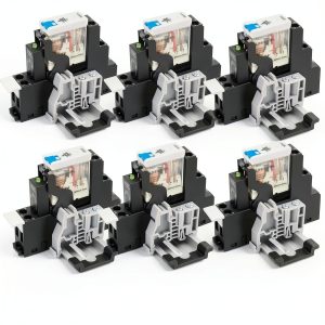 12V DC Power Relay Switch 6Pcs 5Pin SPDT with LED Test Button DIN Rail-0