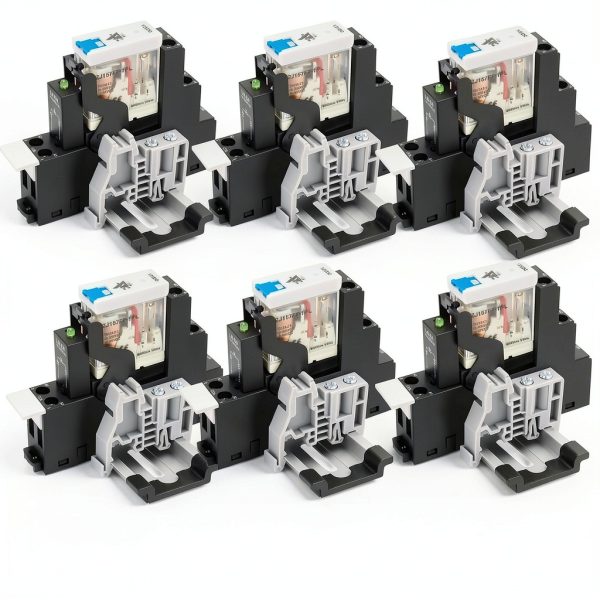 12V DC Power Relay Switch 6Pcs 5Pin SPDT with LED Test Button DIN Rail-0